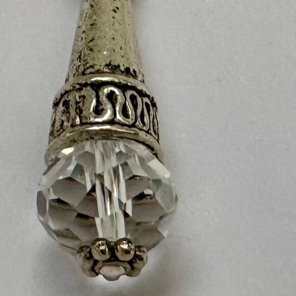 Necklace handmade silver carved cone clear gray crystal pearls OOAK - Picture 3 of 7